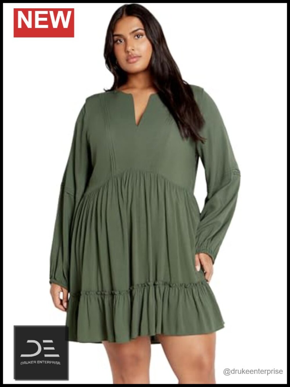 Plus Size Mini Dress Notched V-Neck Ruffle Hem Lightweight
